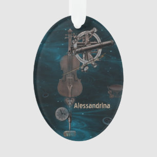 Mechanical Violin Dark Sky Custom Name Pendant Ornament