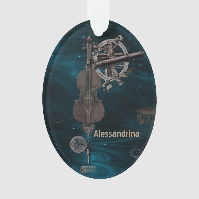 Mechanical Violin Dark Sky Custom Name Pendant Ornament (Front)