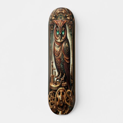 Mechanical Wisdom Victorian Steampunk Owl Skateboard