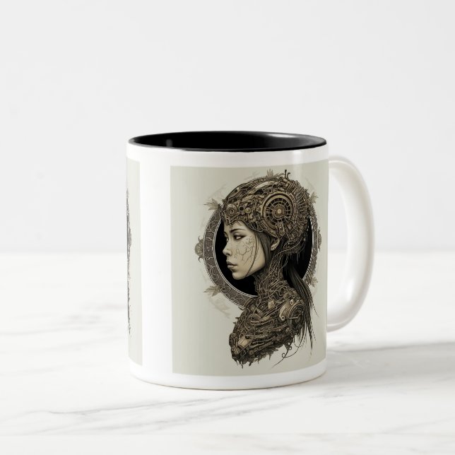 Mechanical Woman Two-Tone Mug, 11 oz  Coffee Mug (Front Right)