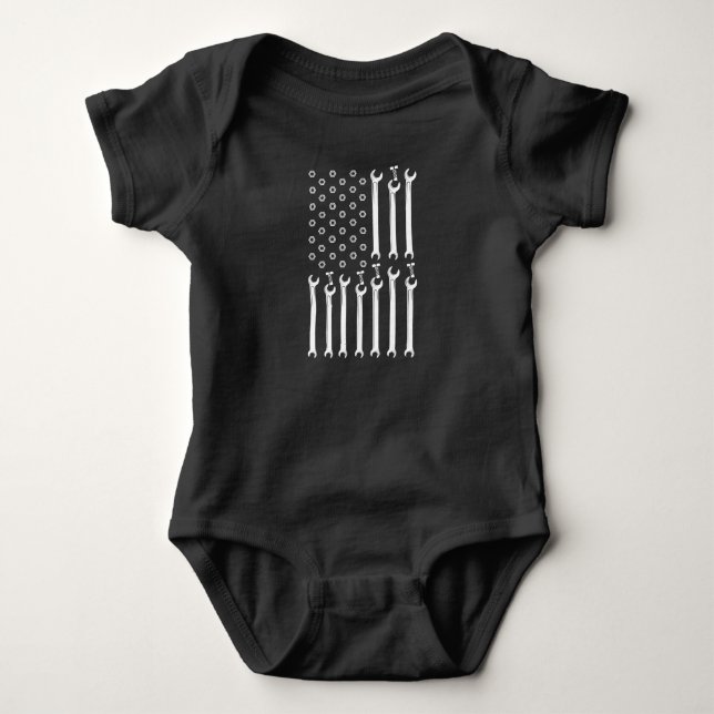 MECHANICS FLAG US FLAG Car Guy Proud Mechanic Baby Bodysuit (Front)