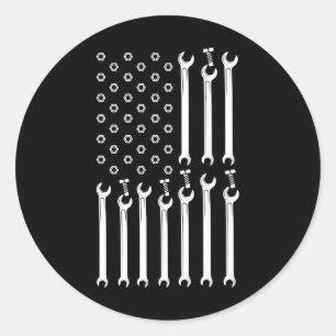 MECHANICS FLAG US FLAG Car Guy Proud Mechanic Classic Round Sticker