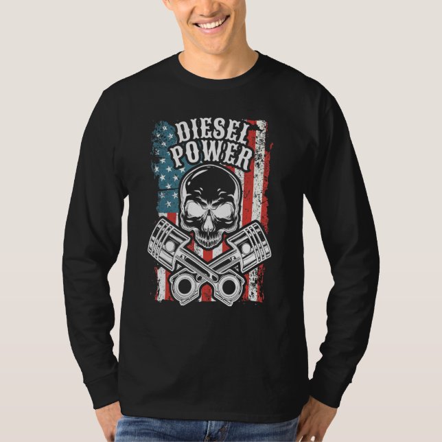 Mechanics Usa Flag Diesel Power T-Shirt (Front)