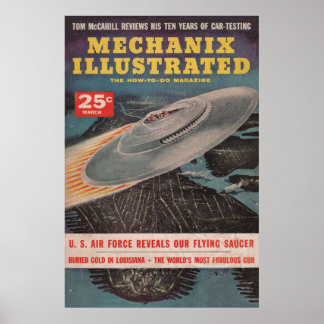 Mechanix Illustrated  Vintage Pulp Magazine  UFO Poster