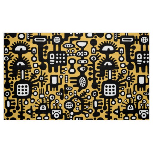 Mechanoid World - B&W with Amber efc050 Fabric