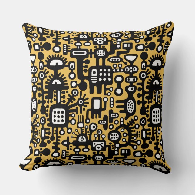 Mechanoid World - B&W with Amber efc050 Throw Pillow (Front)