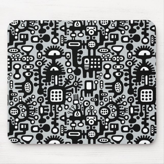 Mechanoid World - Black and White with Gray c6cbcc Mouse Pad (Front)