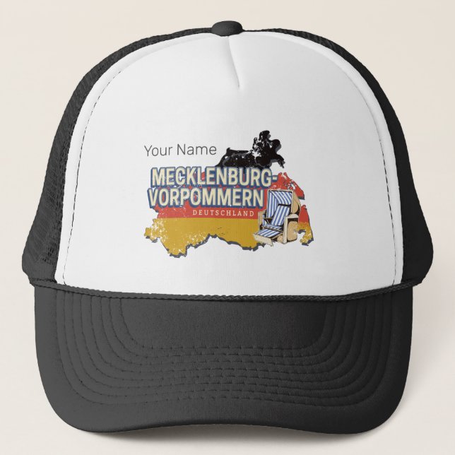 Mecklenburg-Western Pomerania Vinateg Map Germany Trucker Hat (Front)