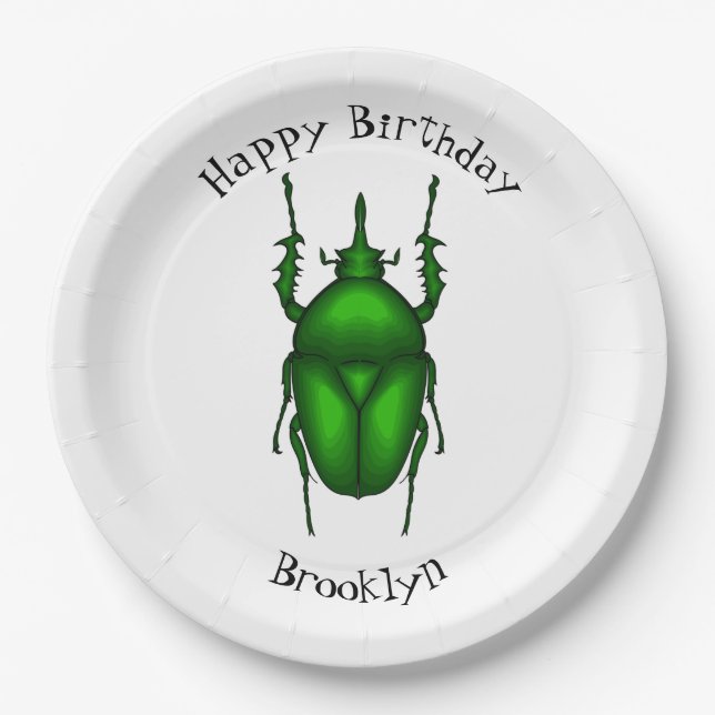 Mecynorhina torquata bug cartoon illustration  paper plates (Front)