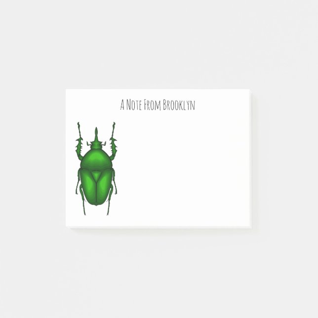 Mecynorhina torquata bug cartoon illustration post-it notes (Front)