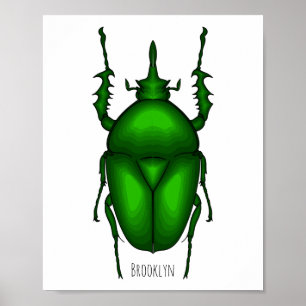 Mecynorhina torquata bug cartoon illustration poster