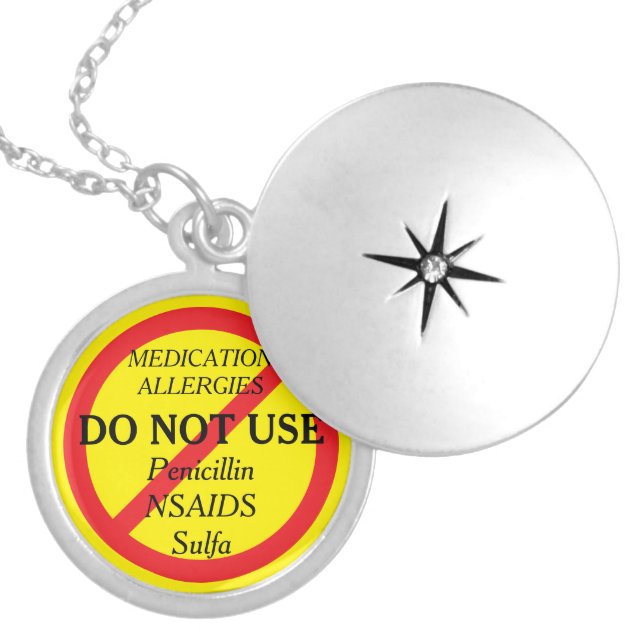Med Allergies Sulfa Medical Alert ICE Locket Necklace (Front)