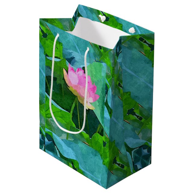 Med Gift Bag Pink Lotus Abstract (Front Angled)