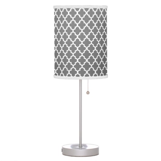 Med Gray and White Quatrefoil Pattern Table Lamp (Left)