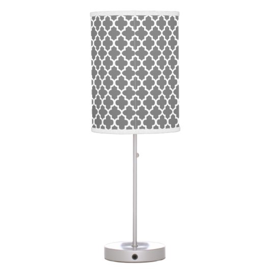 Med Gray and White Quatrefoil Pattern Table Lamp (Back)