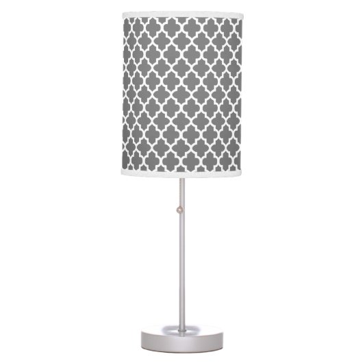 Med Gray and White Quatrefoil Pattern Table Lamp (Front)