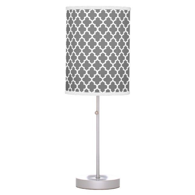 Med Gray and White Quatrefoil Pattern Table Lamp (Front)