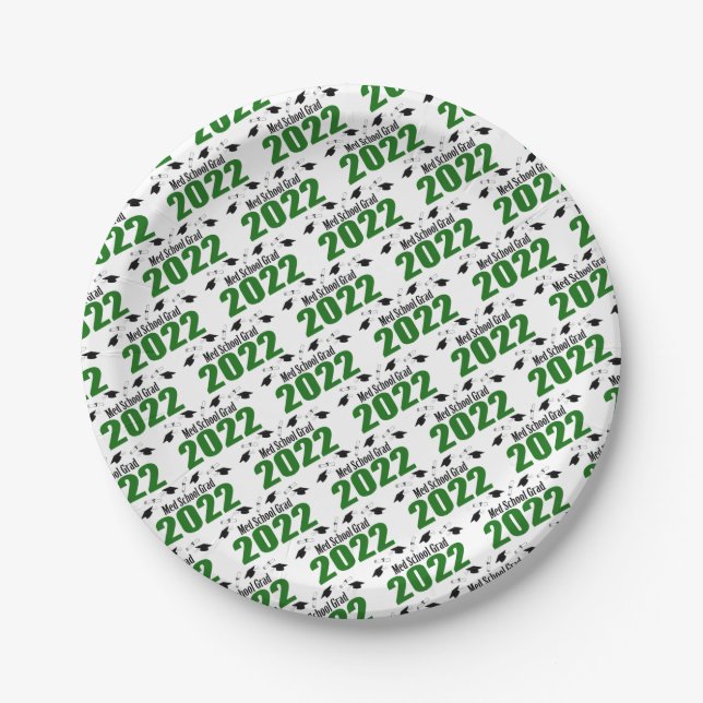 Med School 2022 Graduation Caps & Diplomas (Green) Paper Plates (Front)