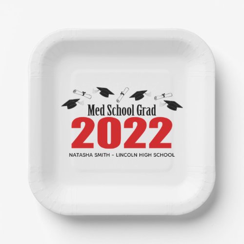 Med School 2022 Graduation Caps  Diplomas Red P Paper Plates