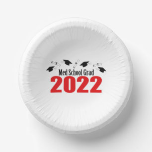 Med School 2022 Graduation Caps & Diplomas (Red) Paper Bowls