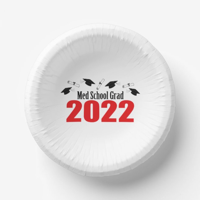 Med School 2022 Graduation Caps & Diplomas (Red) Paper Bowls (Front)