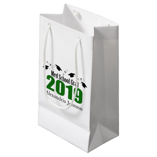 Med School Grad 2019 Graduation Gift Bag (Green) (Front Angled)