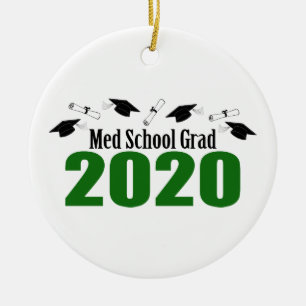 Med School Grad 2020 Caps And Diplomas (Green) Ceramic Ornament
