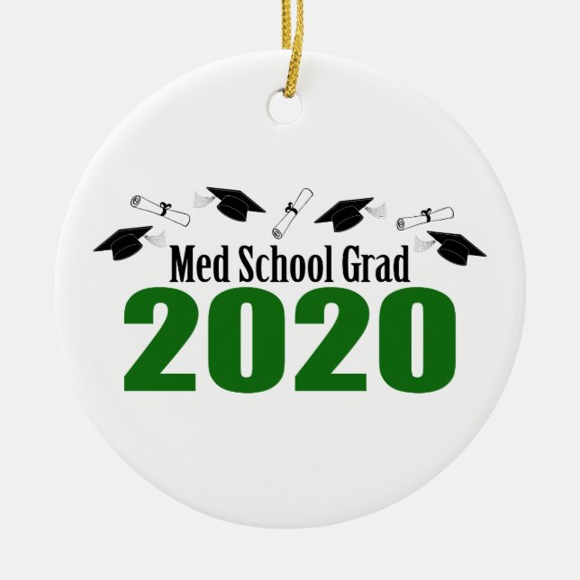 Med School Grad 2020 Caps And Diplomas (Green) Ceramic Ornament (Front)