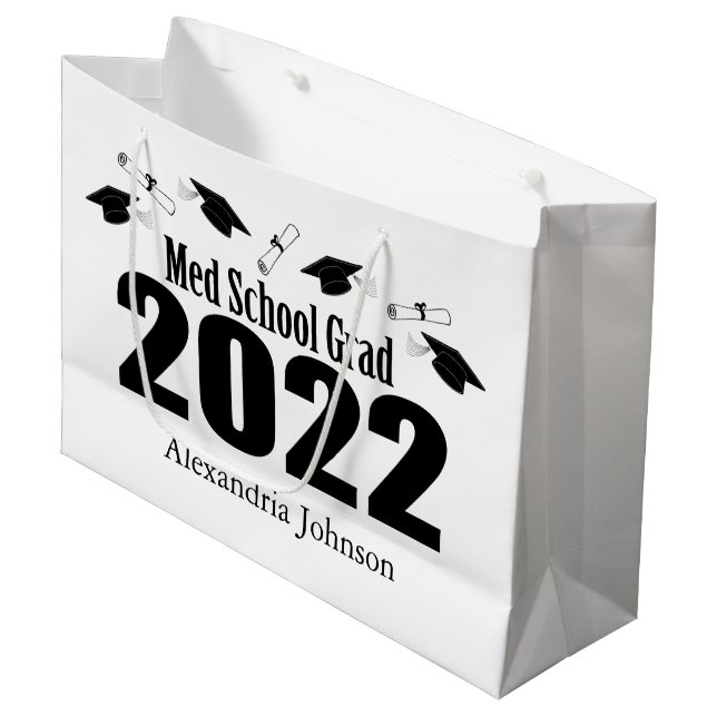 Med School Grad 2022 Graduation Gift Bag (Black) (Front Angled)