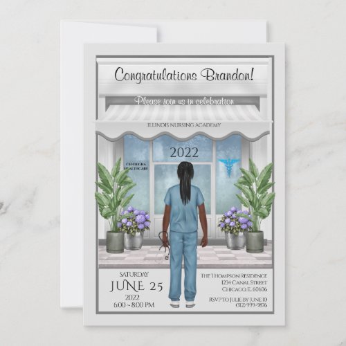 Med School Grad African Male Graduation Invitation