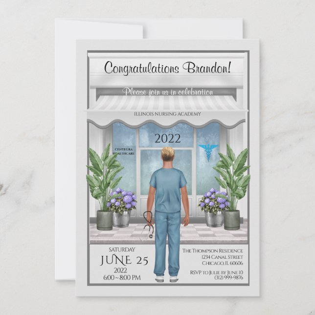 Med School Male Graduation Invitation (Front)