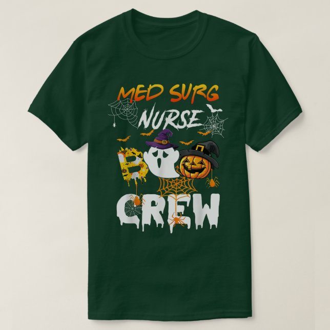 Med Surg Nurse Boo Crew RN Bitcoin Ghost Witch Hal T-Shirt (Design Front)