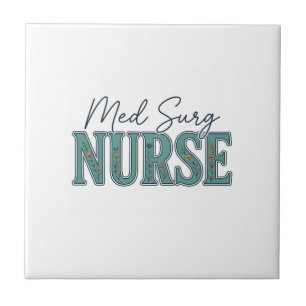 Med Surg Nurse Floral Vintage Engraving Design_1 Ceramic Tile