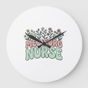 Med Surg Nurse Floral Vintage Vector Design_1 Large Clock