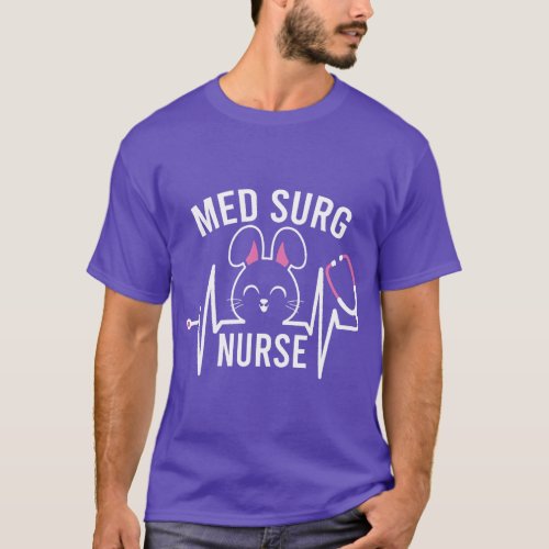 Med Surg Nurse Stethoscope Heartbeat Easter Bunny  T_Shirt