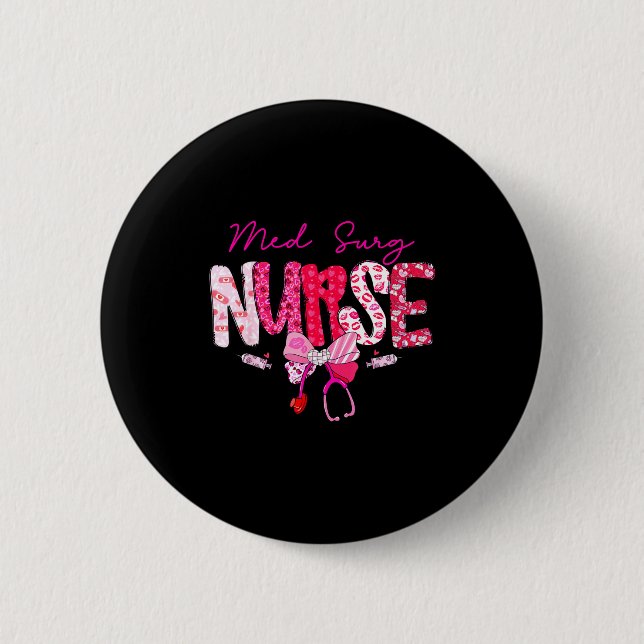 Med Surg Nurse Valentine's Day Stethoscope Coquett Button (Front)