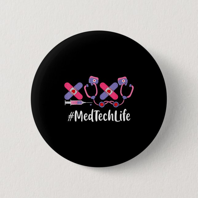 Med Tech Valentines Day Women Heart Stethoscope Ap Button (Front)