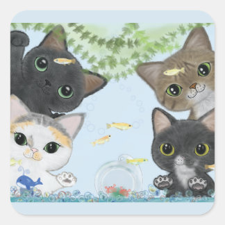 Medaka Cats Square Sticker