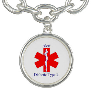 MedAlert Diabetes Round Charm, Silver Plated Bracelet