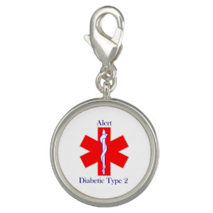 MedAlert Diabetes Round Charm, Silver Plated Charm