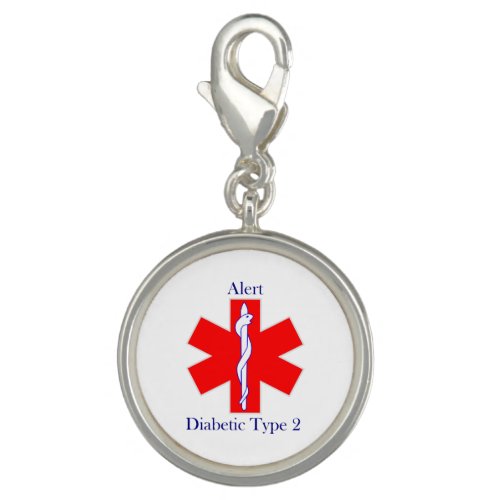 MedAlert Diabetes Round Charm Silver Plated Charm