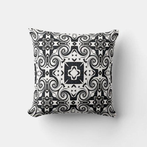 Medalian BlackWhite_Texture 1 Design 2Black Throw Pillow