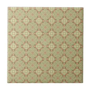 Medalliion Green and Peach Botanical Ceramic Tile