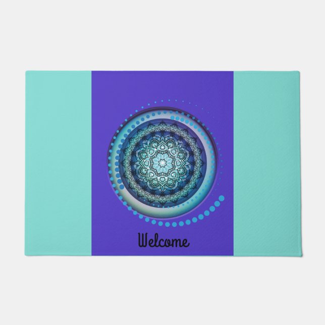 Medallion Aqua blue purple Welcome Mat (Front)