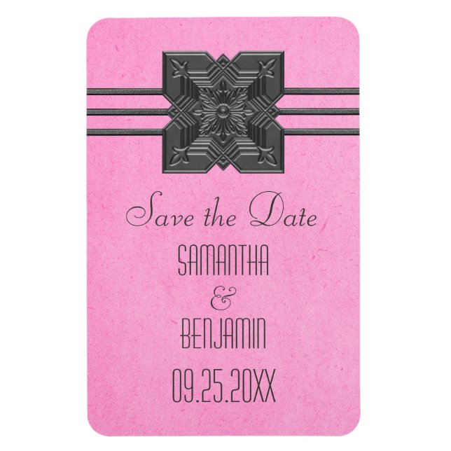 Medallion Border Save the Date Magnet, Pink Magnet (Vertical)