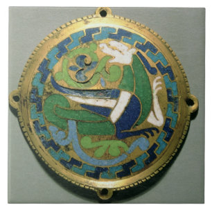 Medallion depicting a dragon, French, from Conques Tile