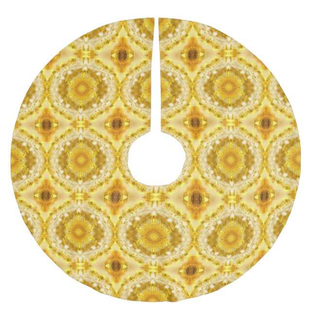 Medallion in Mustard Golden Yellow Batik Pattern Brushed Polyester Tree Skirt (Front)