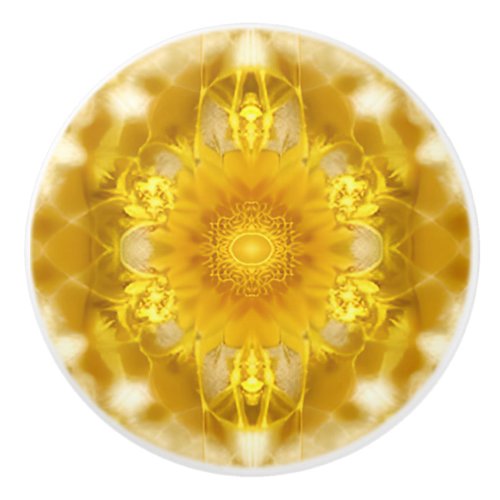 Medallion in Mustard Yellow Batik Pattern Ceramic Knob