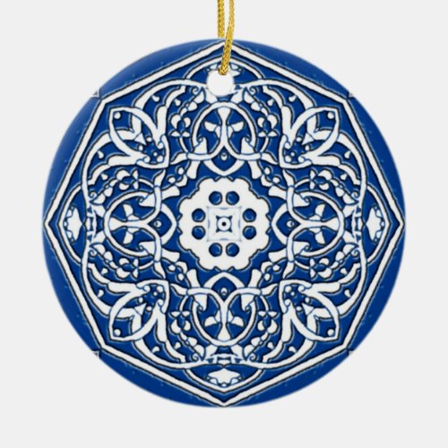 Medallion in Persian Tile Pattern _ Blue and White Ceramic Ornament