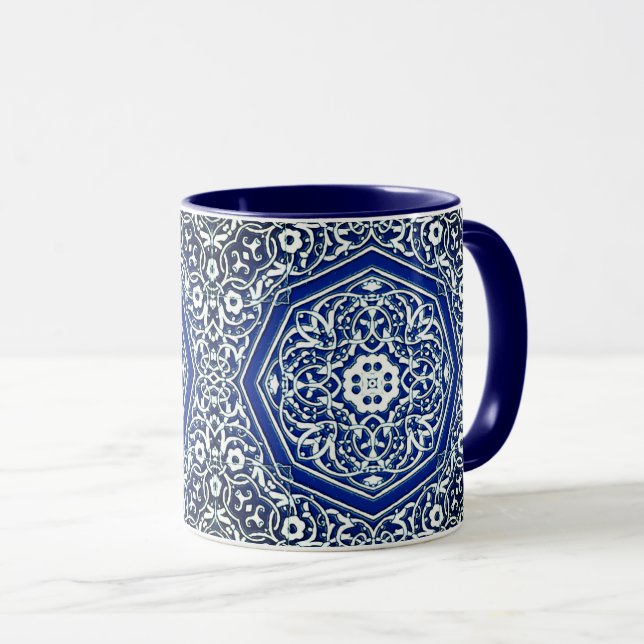 Medallion in Persian Tile Pattern - Blue and White Mug (Front Right)